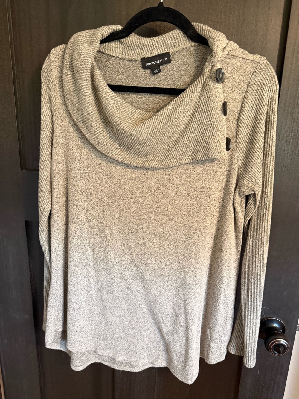 Fortune + Ivy Gray Cowl Neck Button-Shoulder Sweater Top